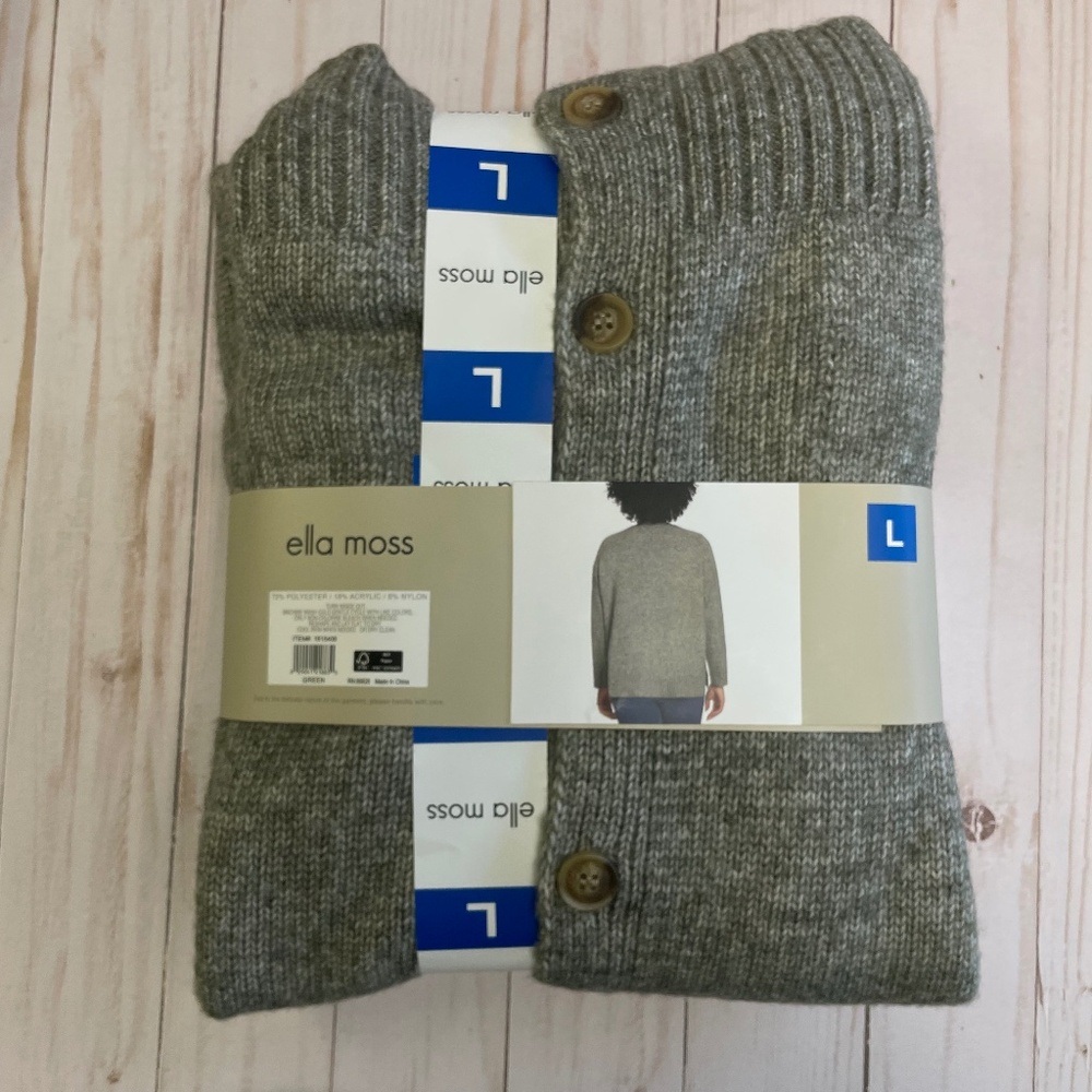 Women's Ella Moss Button Front Grandpa Cardigan Sweater L Heather Moss Green NEW - Picture 3 of 6